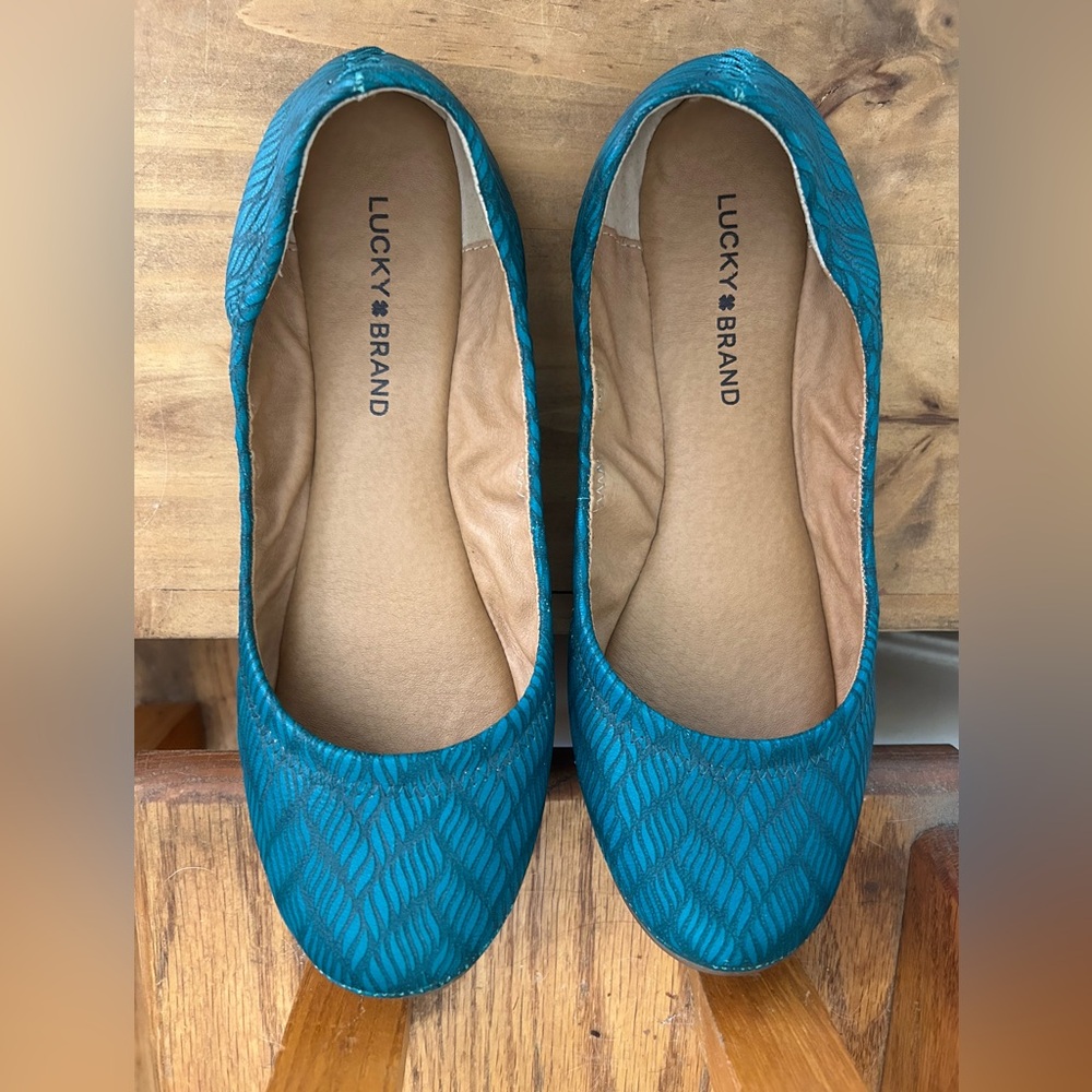 Lucky Brand Teal Patterned Ballet Flats